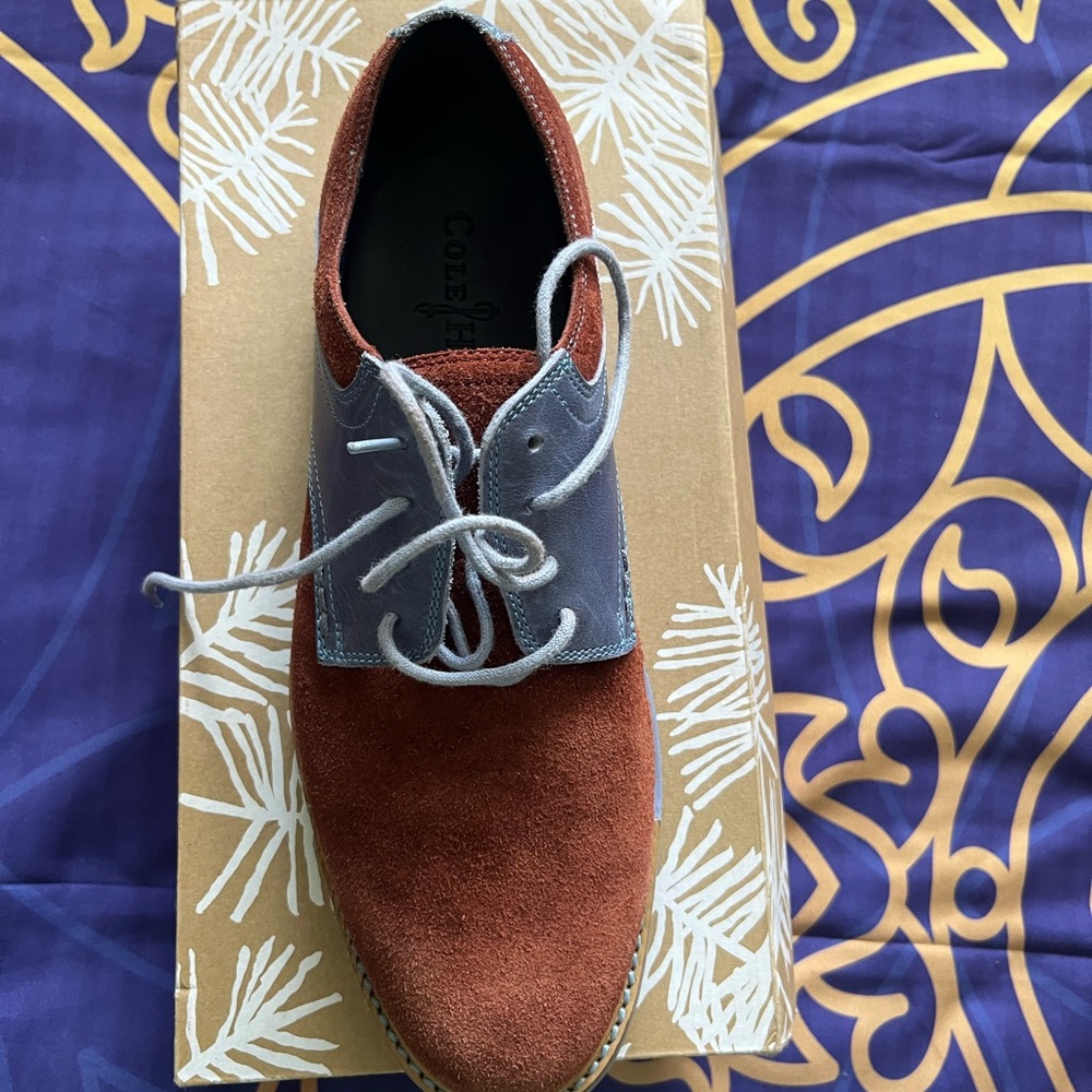 Men's Suede Cole Haan  Oxford Shoes - Rust and Blue